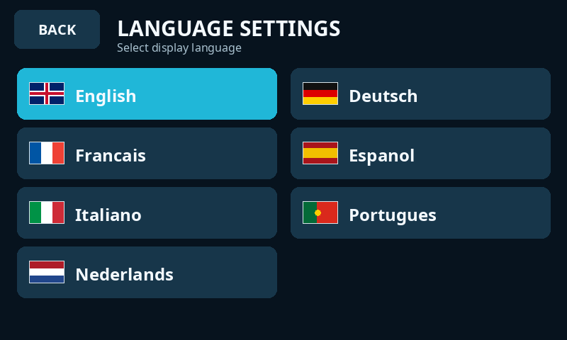 Waveshare RIFE multilingual language selection screen